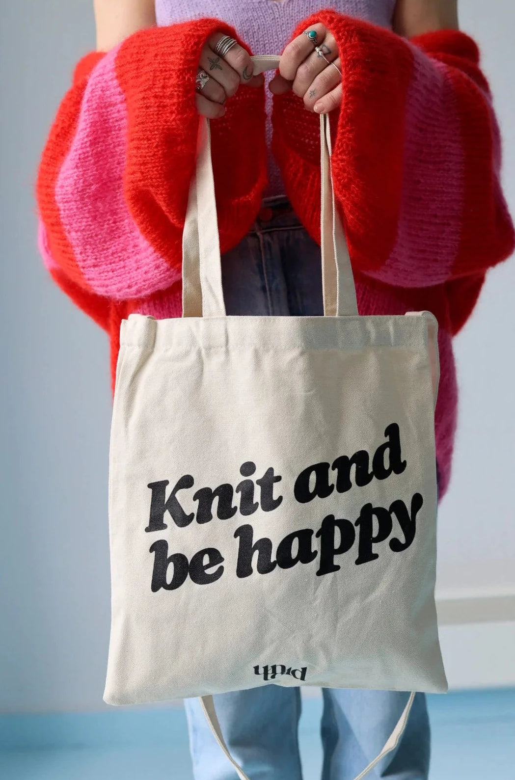 Knit And Be Happy Tote Bag by Un-Told