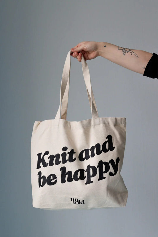 Knit And Be Happy Tote Bag by Un-Told