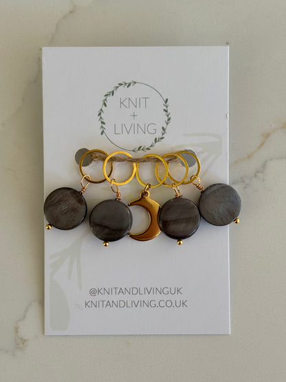 Many Moons Recycled Stitch Marker Set - set of 5
