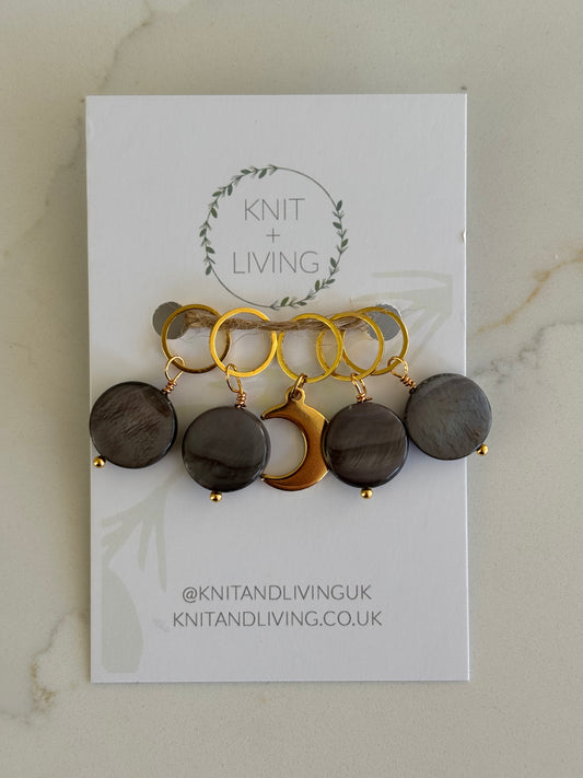 Many Moons Recycled Stitch Marker Set - set of 5